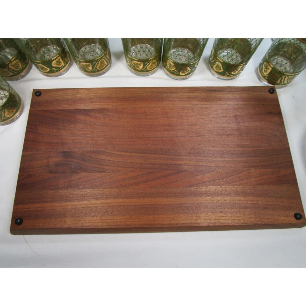 1960s Culver Highball Set, 8 Tumblers, 2 Bowls, Wood Tray, 22k Gold